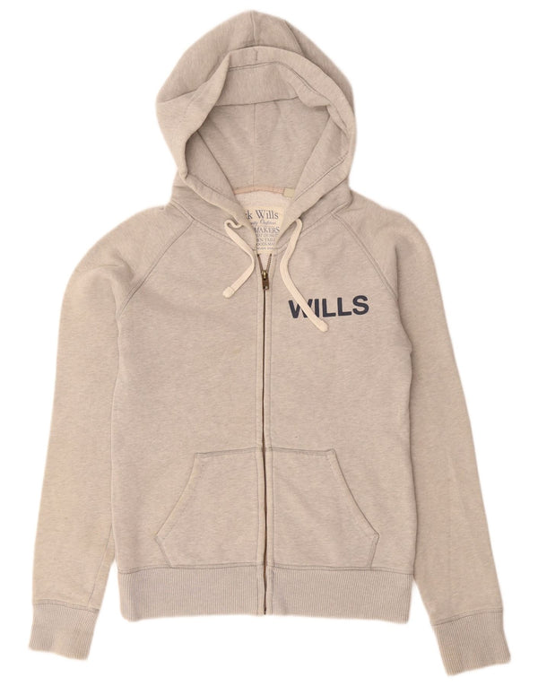 Maglione con cappuccio con zip grafica da donna Jack Wills UK 10 piccolo cotone grigio