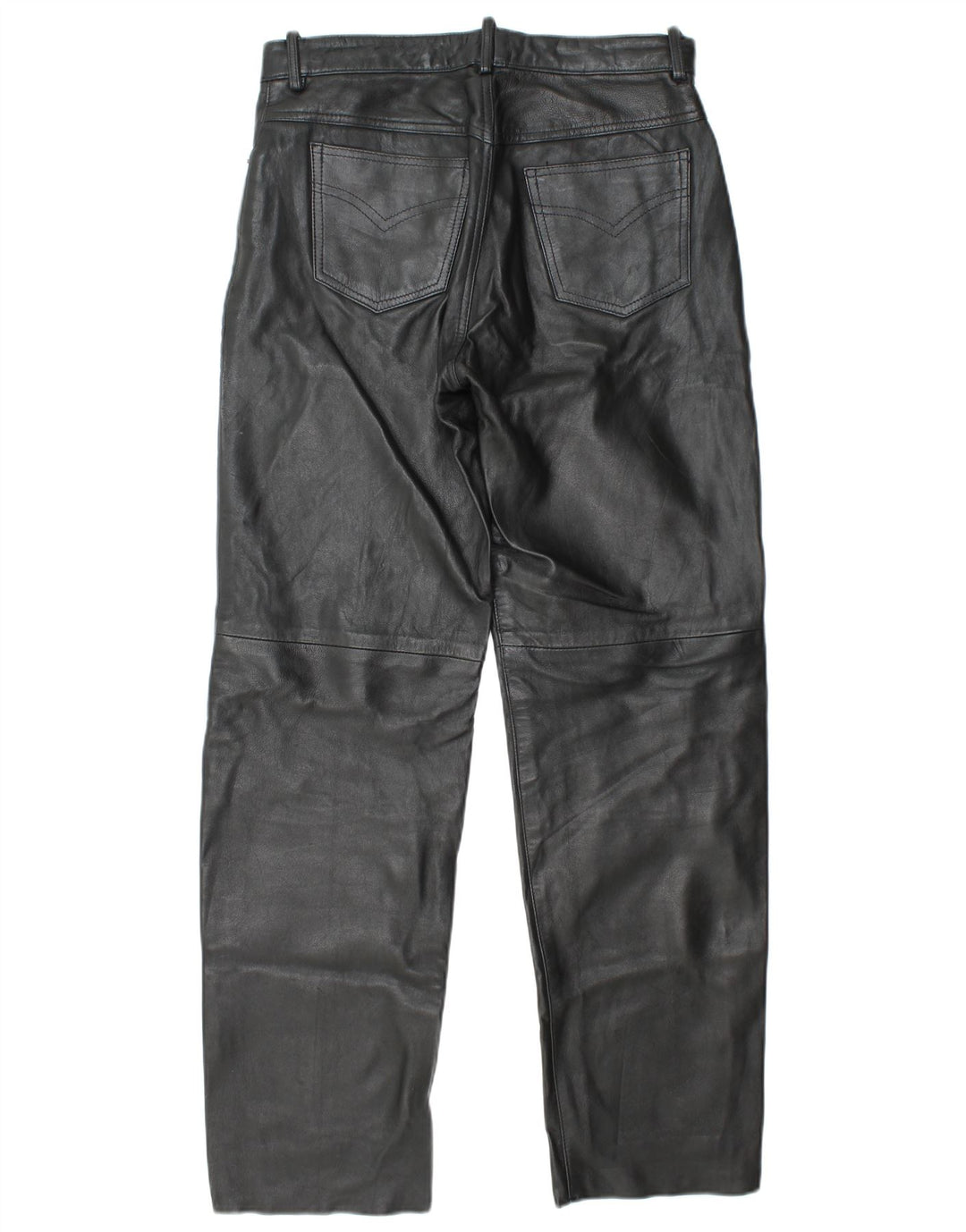 Pantaloni in pelle dritti da uomo VINTAGE W30 L32 in pelle nera