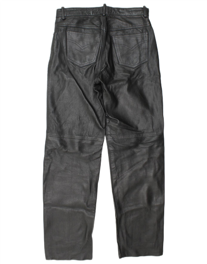 Pantaloni in pelle dritti da uomo VINTAGE W30 L32 in pelle nera