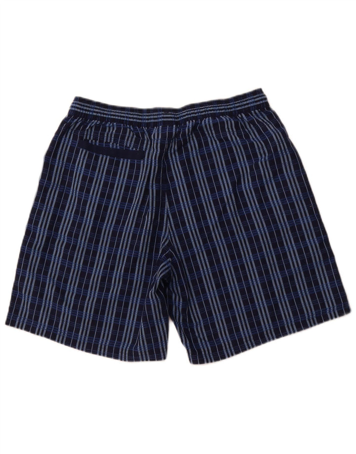 Pantaloncini da bagno da uomo Adidas medi in poliestere a quadri blu navy