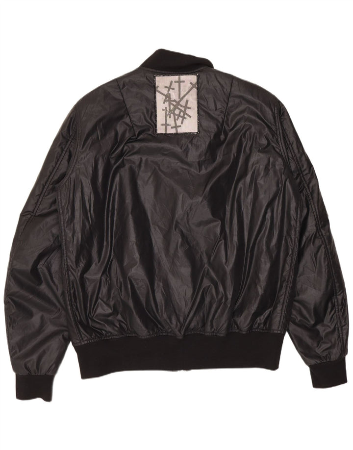 Giacca cerata grafica bomber da uomo vintage UK 38 Patchwork nero medio