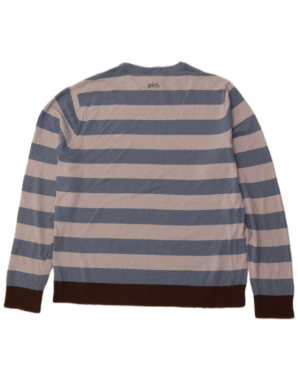 QUIKSILVER Maglione da uomo girocollo maglione grande acrilico a strisce blu