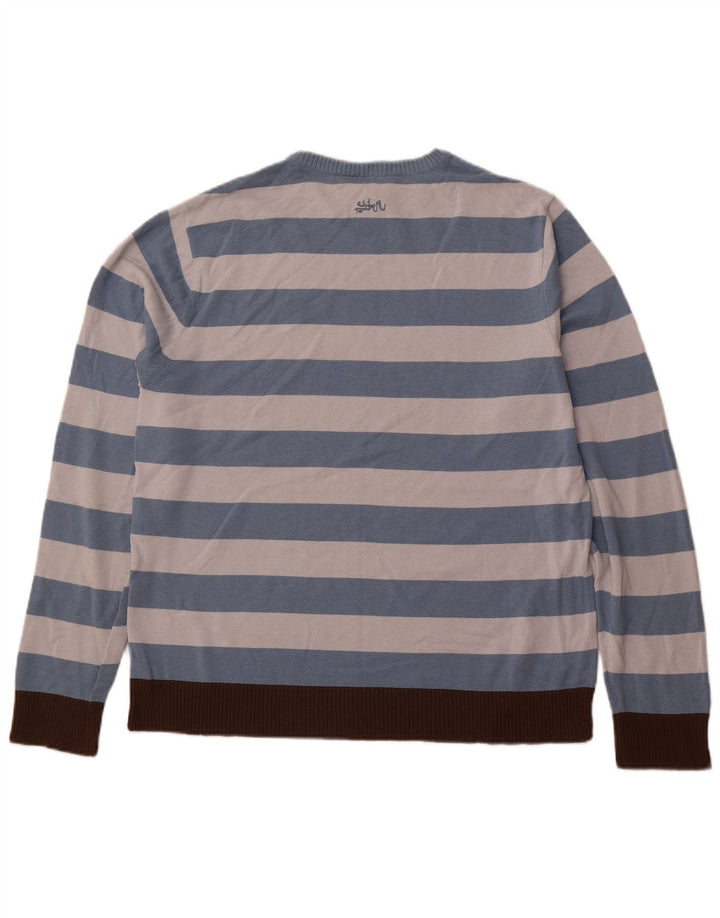 QUIKSILVER Maglione da uomo girocollo maglione grande acrilico a strisce blu