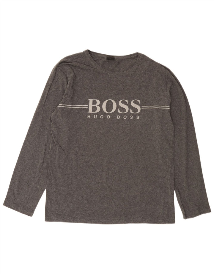 Hugo Boss Top grafico da uomo a maniche lunghe in cotone grigio medio