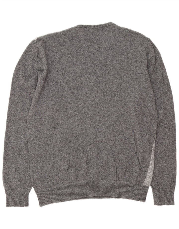 Maglione vintage da uomo con scollo a V, a righe grigie grandi