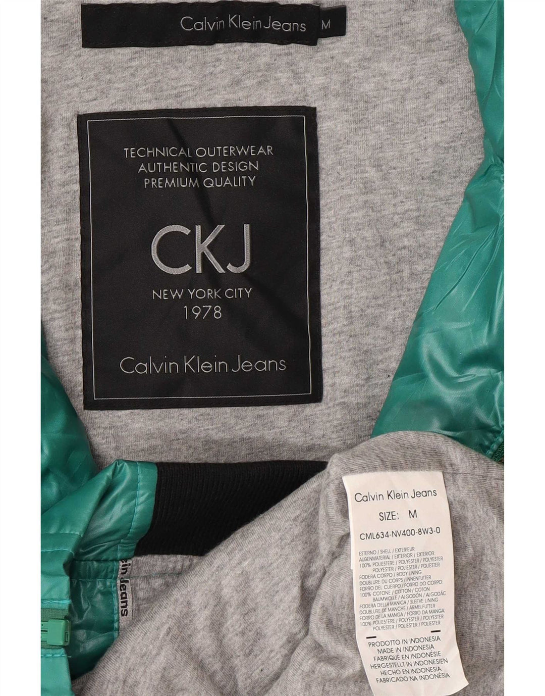 Bomber con cappuccio grafico da donna Calvin Klein Jeans UK 14 Verde medio