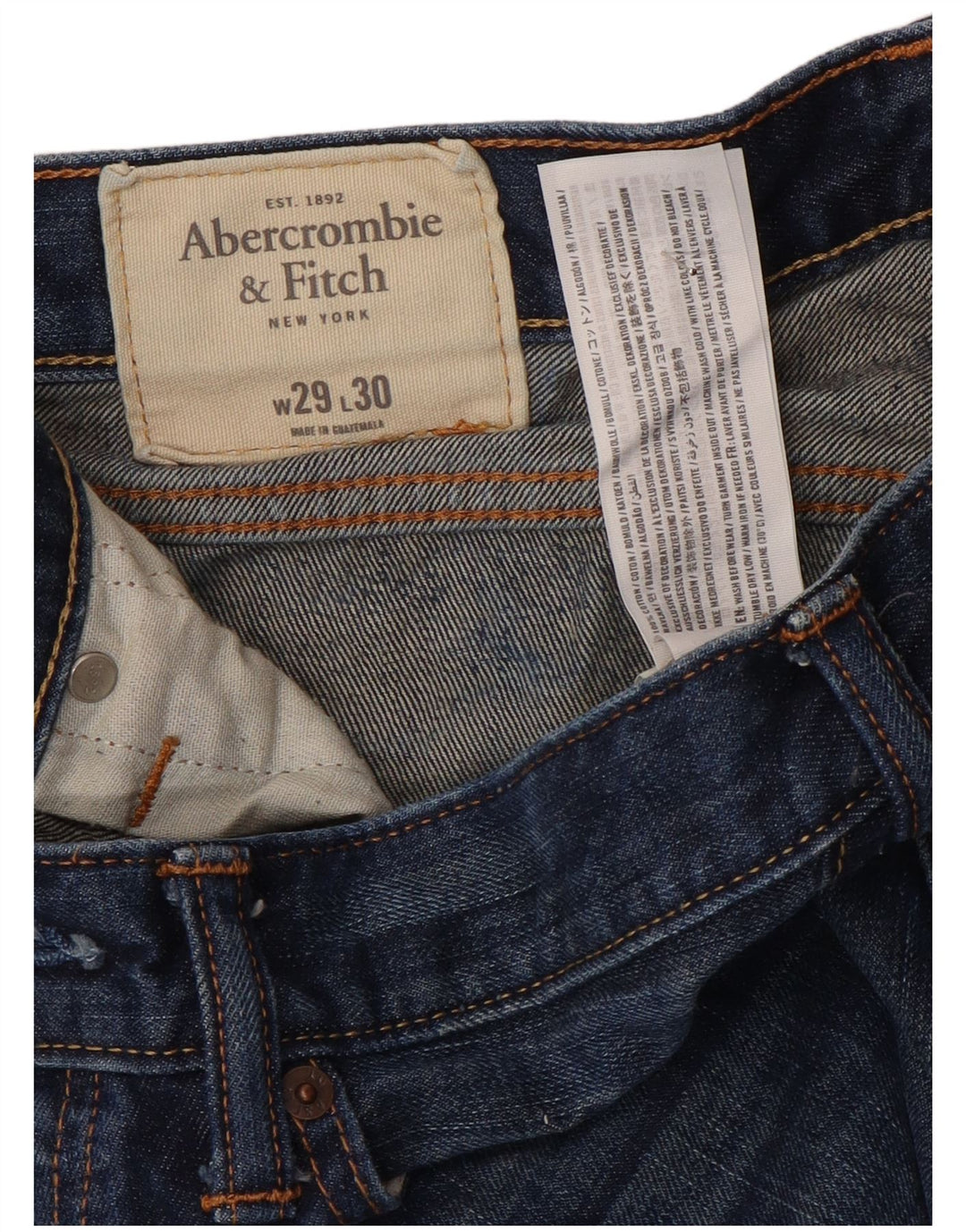 Jeans dritti da uomo ABERCROMBIE & FITCH W29 L30 in cotone blu
