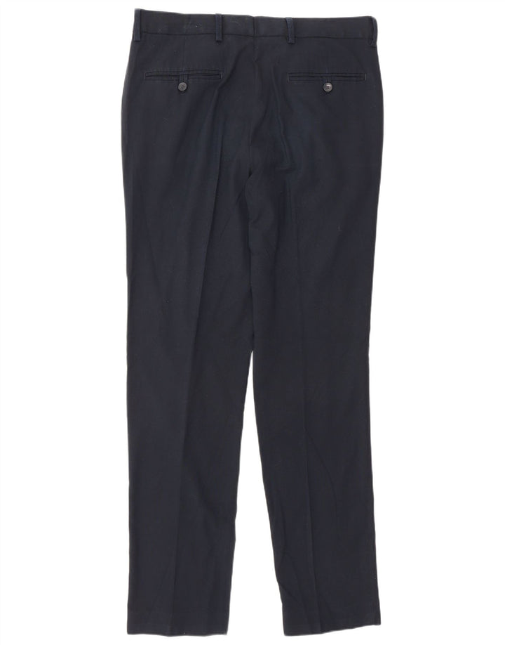 Pantaloni chino slim da uomo Marks & Spencer W32 L30 poliestere blu navy