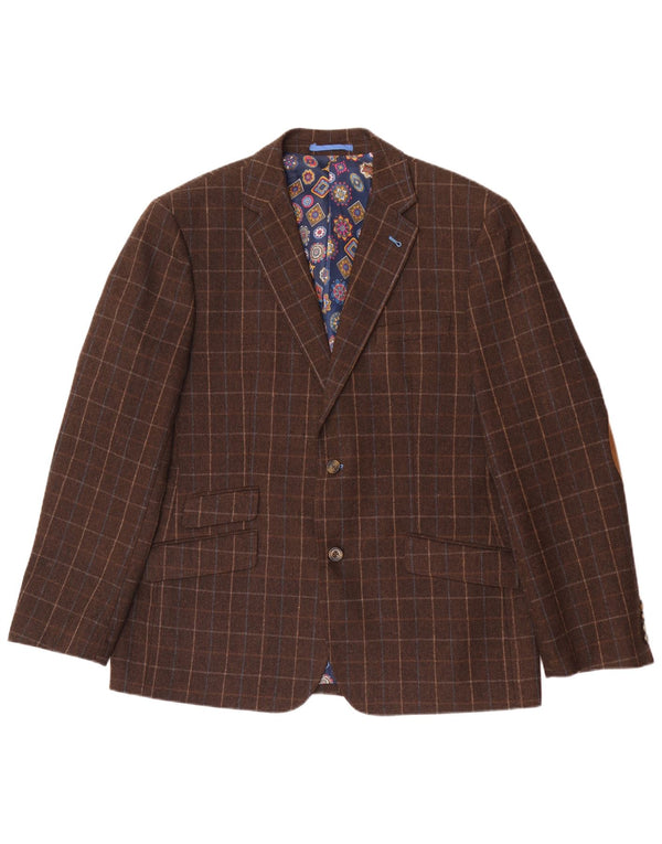 Giacca blazer da uomo dalla vestibilità regolare Harvey & Jones UK 46 3XL a quadri marroni