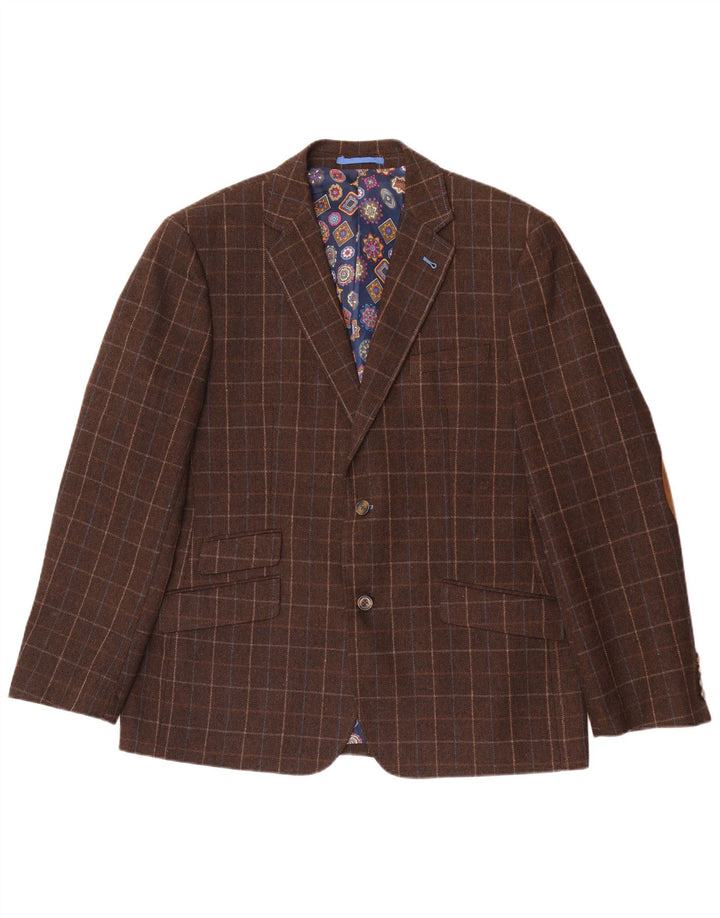 Giacca blazer da uomo dalla vestibilità regolare Harvey & Jones UK 46 3XL a quadri marroni