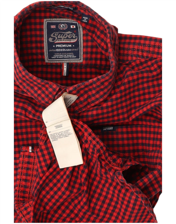 Camicia su misura da uomo in flanella SUPERDRY XL in cotone a quadretti rosso