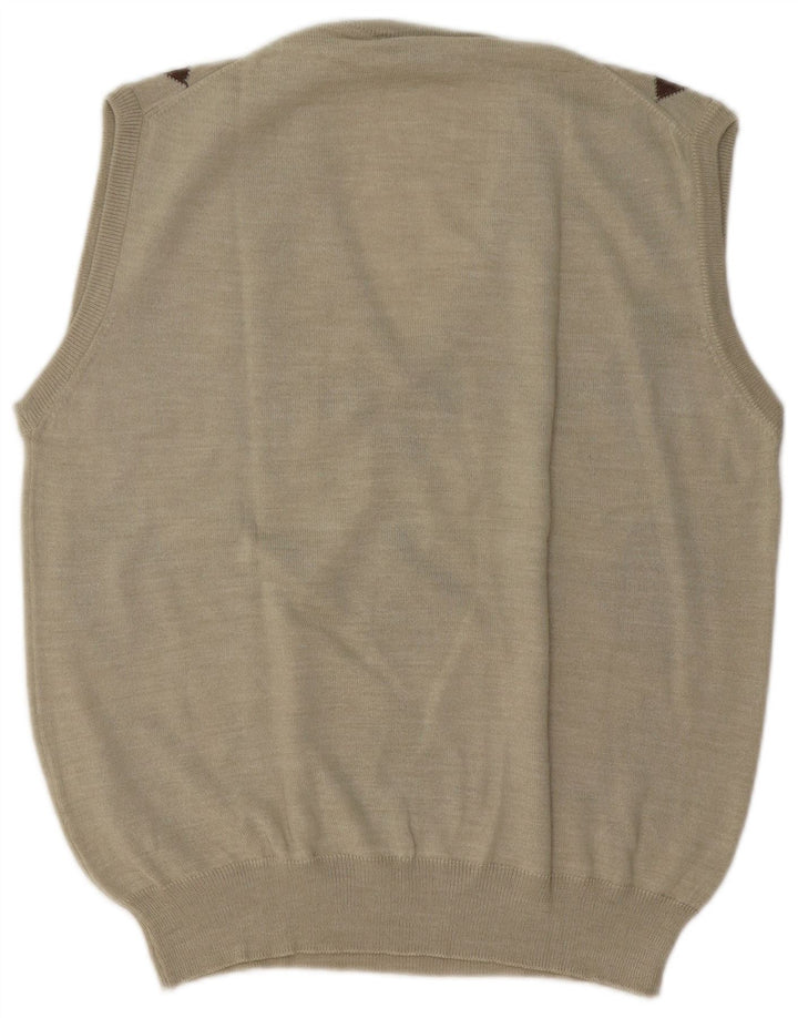 Canottiera vintage da uomo, canotta grande beige a rombi/acrilico con diamanti