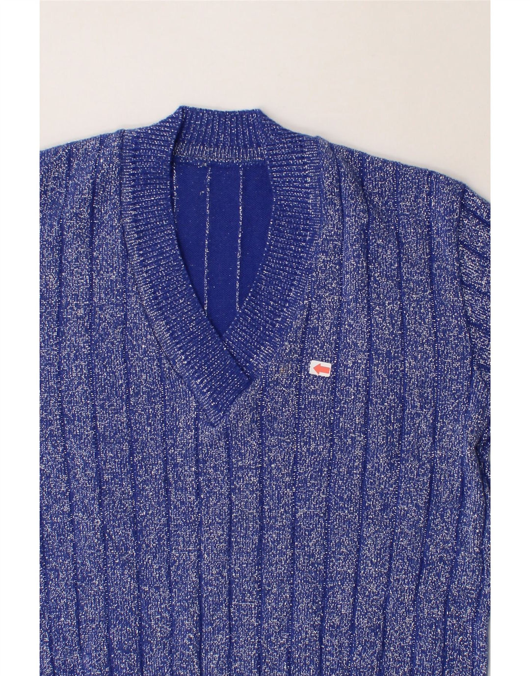 VINTAGE Womens V-Neck Jumper Sweater UK 12 Medium Blue Lambswool Vintage Vintage and Second-Hand Vintage from Messina Hembry 