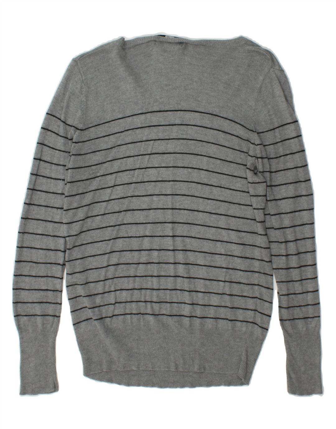 MOSSIMO Womens V-Neck Jumper Sweater UK 14 Large Grey Striped Nylon Vintage Mossimo and Second-Hand Mossimo from Messina Hembry 
