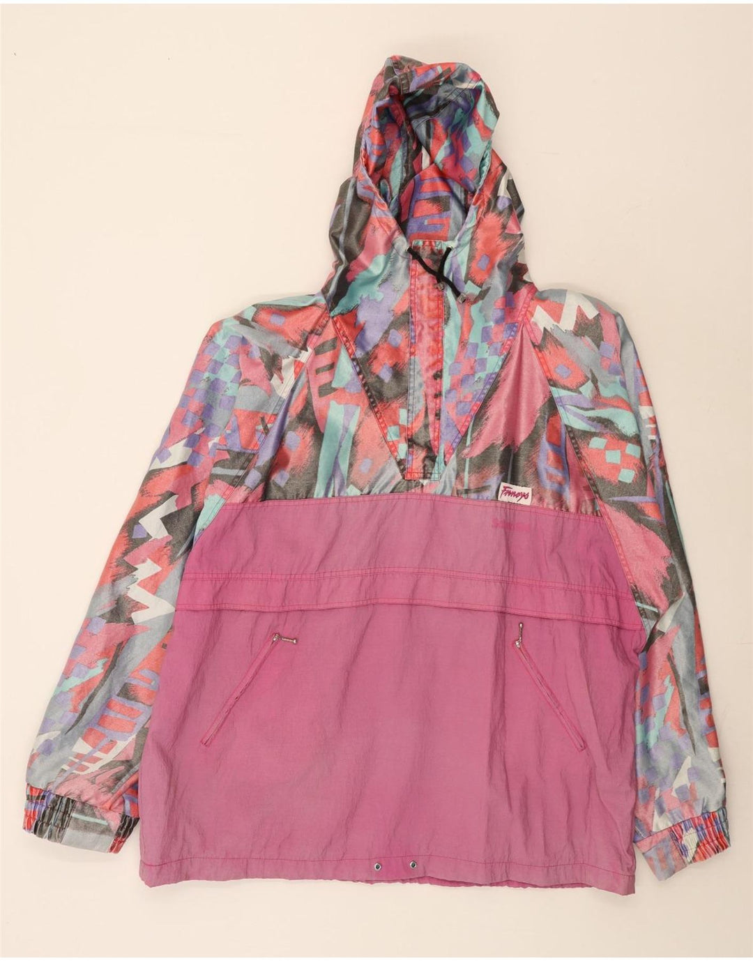 Giacca antipioggia grafica oversize da donna vintage UK 18 XL multicolore