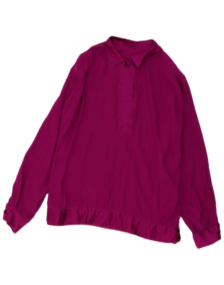 Top camicetta a maniche lunghe da donna vintage UK 18 XL Marrone