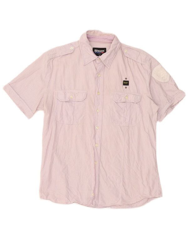Camicia Militare Uomo Manica Corta Blauer XL Cotone Gessato Lilla