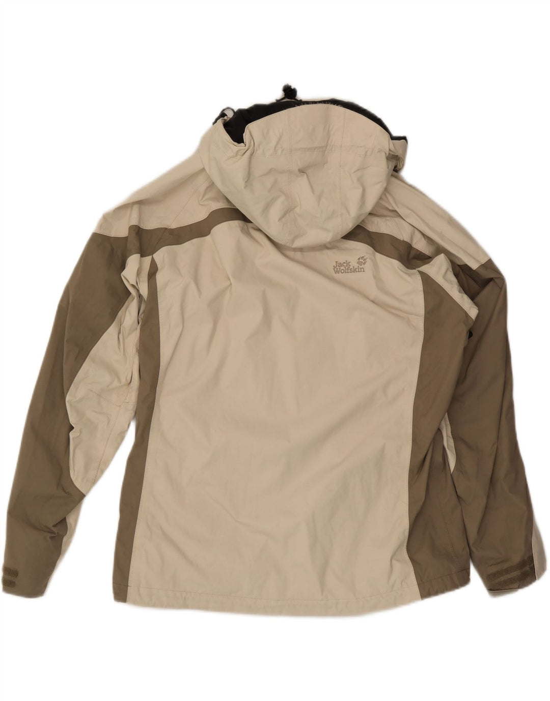 JACK WOLFSKIN Giacca antipioggia da donna con cappuccio UK 16 Large Beige Colourblock