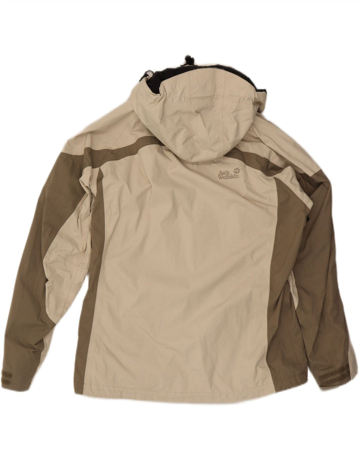JACK WOLFSKIN Giacca antipioggia da donna con cappuccio UK 16 Large Beige Colourblock