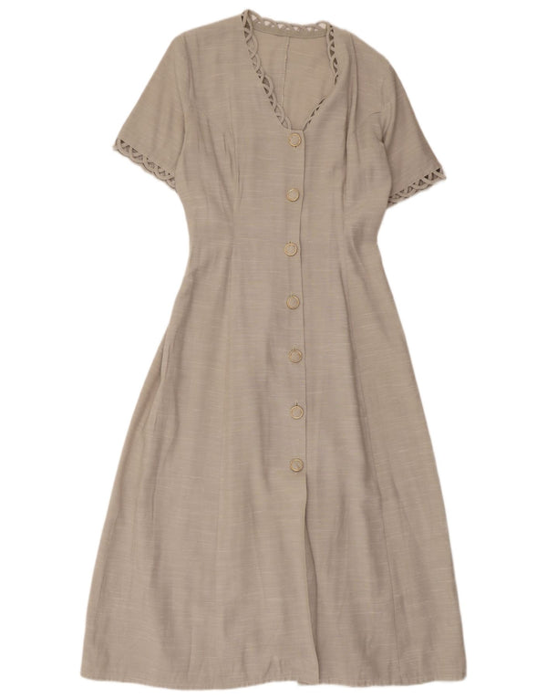 Vestito lungo da donna vintage a maniche corte UK 12 Grigio medio