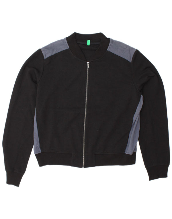 BENETTON Giacca corta da tuta da donna UK 16 Large Black Colourblock