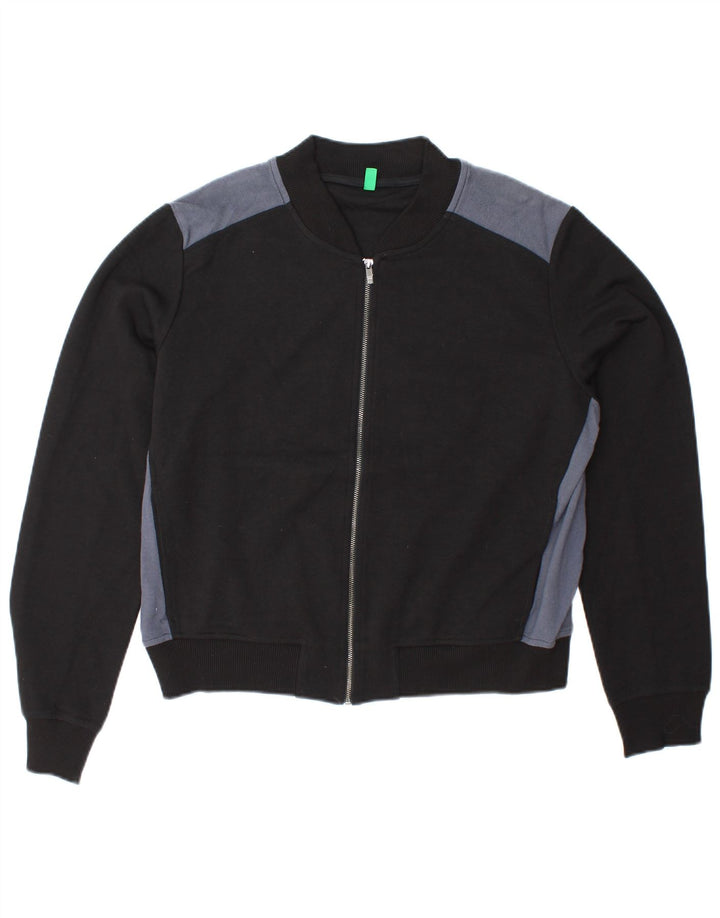 BENETTON Giacca corta da tuta da donna UK 16 Large Black Colourblock
