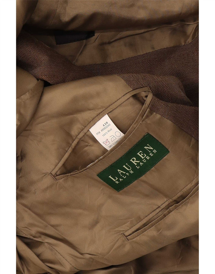 Giacca blazer da uomo a 2 bottoni Ralph Lauren UK 43 grande lana a spina di pesce beige