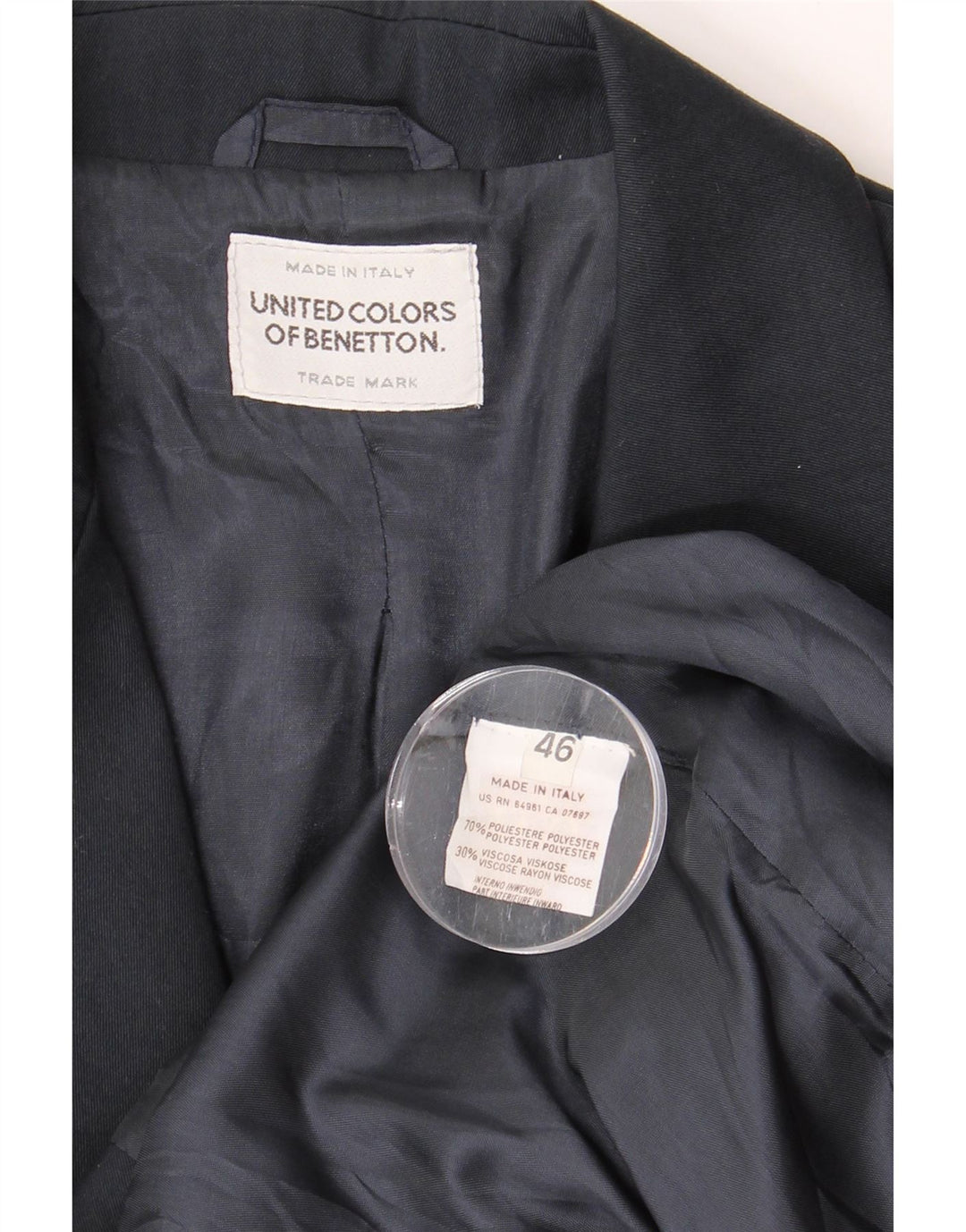 Giacca blazer a 2 bottoni da donna BENETTON IT 46 Large blu navy in poliestere