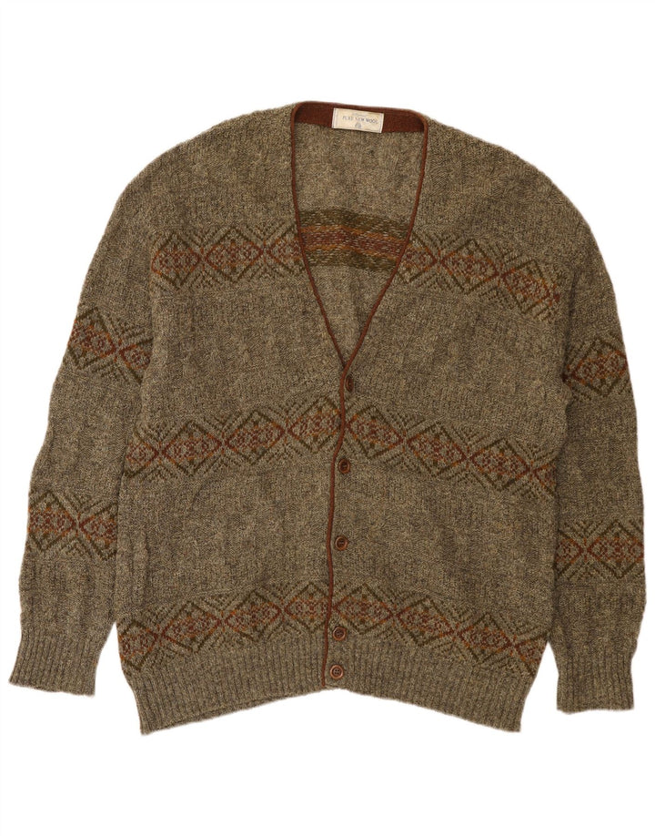 Maglione cardigan da uomo St Michael XL Lana geometrica kaki