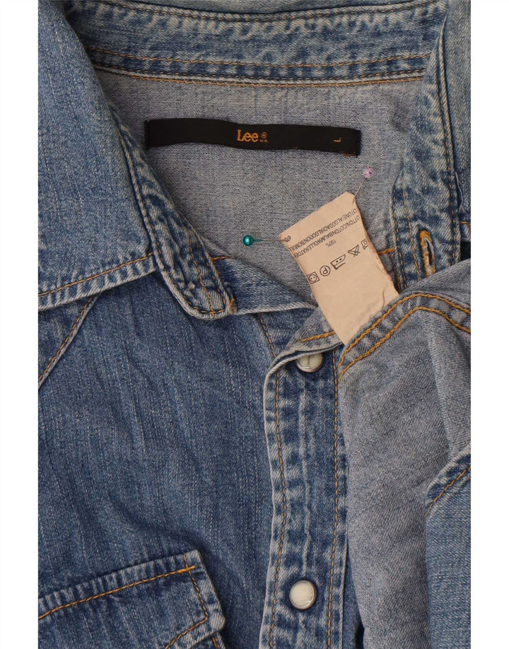Camicia in denim da uomo Lee grande in cotone blu