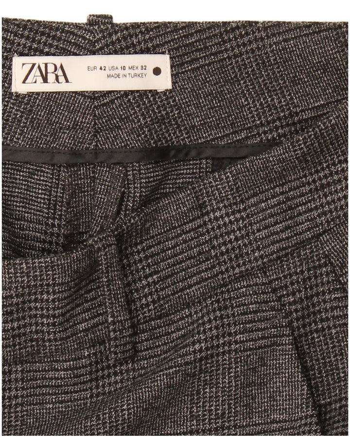 ZARA Womens Slim Cropped Trousers EU 42 Large W32 L25 Grey Houndstooth