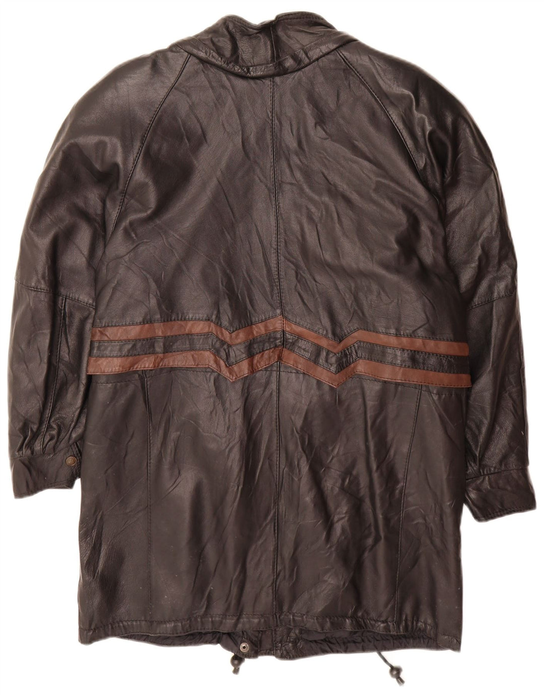 Cappotto in pelle vintage da donna UK 16 grande color block nero
