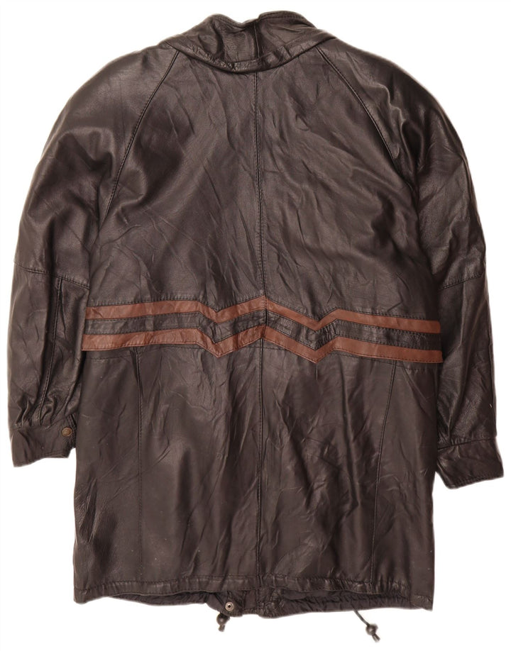 Cappotto in pelle vintage da donna UK 16 grande color block nero