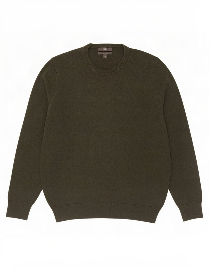 Maglione maglione girocollo da uomo Marks & Spencer grande cotone kaki