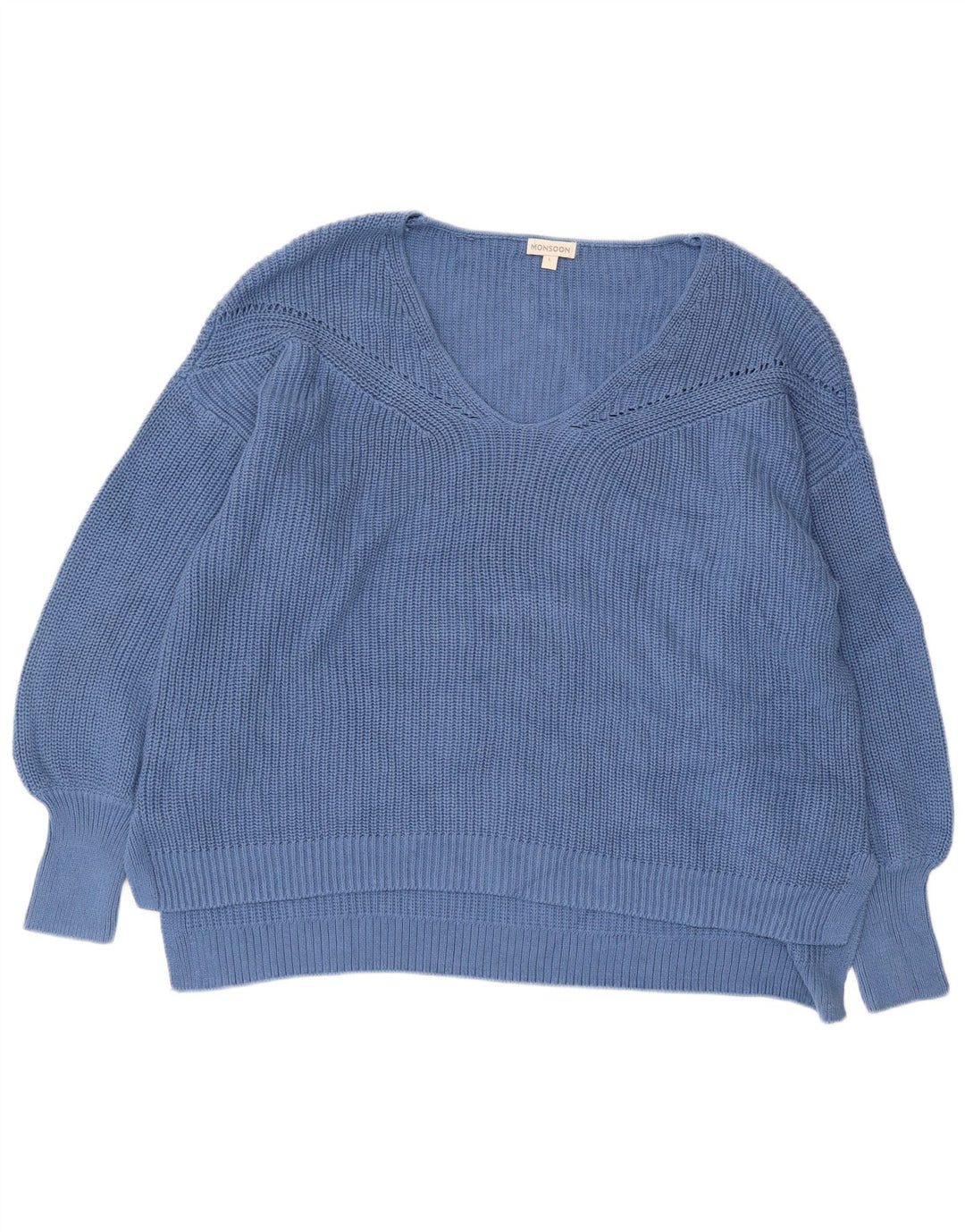 Monsoon Maglione da donna oversize con scollo a V UK 16 Grande cotone blu