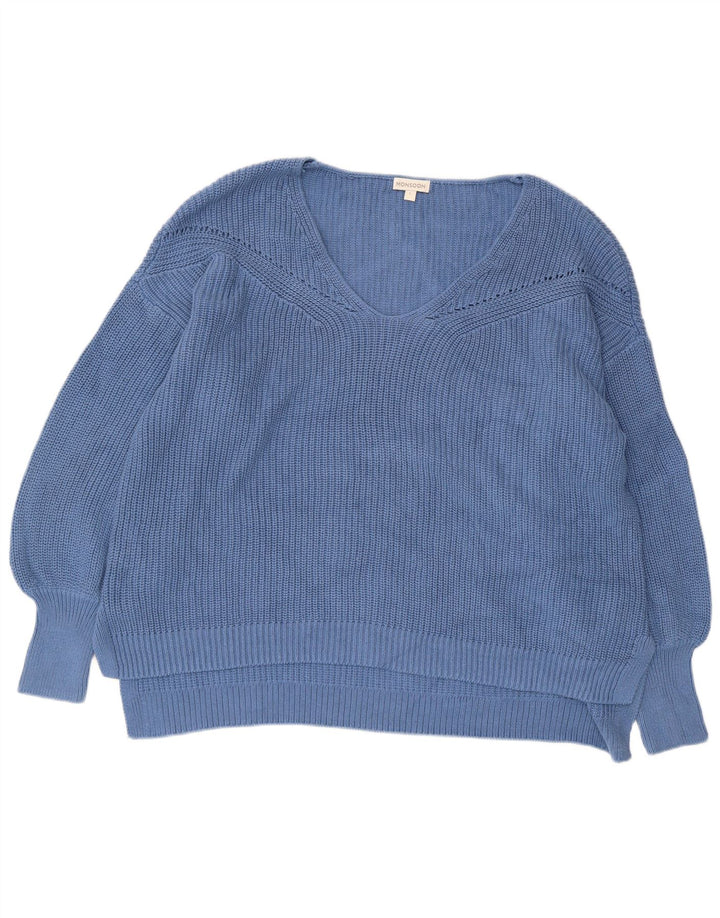 Monsoon Maglione da donna oversize con scollo a V UK 16 Grande cotone blu