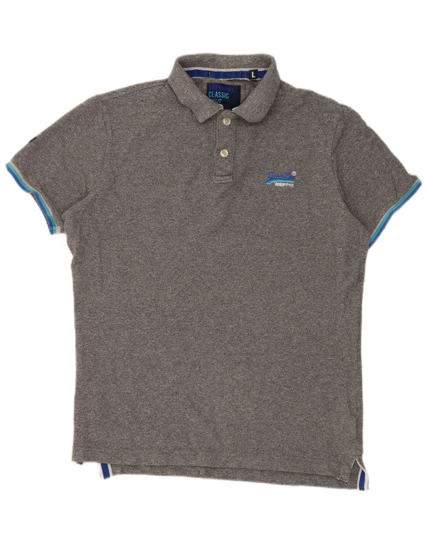 Superdry Mens Polo Shirt Large Grey Flecked Cotton