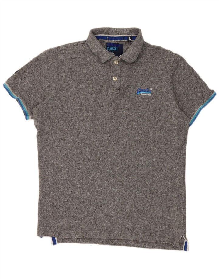Polo da uomo Superdry Large in cotone chiazzato grigio