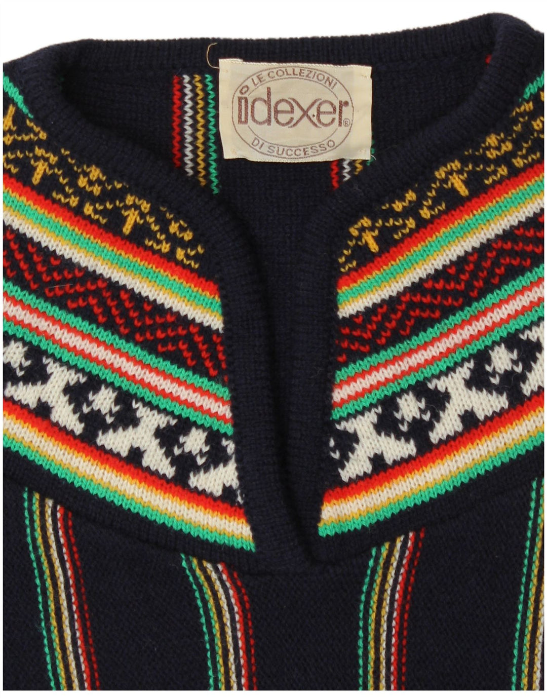 Maglione vintage da donna con scollo a V UK 12 medio blu navy a righe retrò