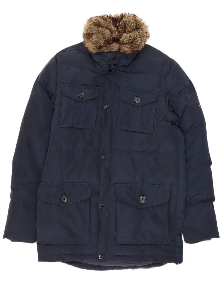 Cappotto imbottito da uomo Tommy Hilfiger UK 36 piccolo poliestere blu navy