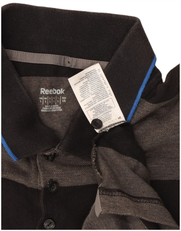 Polo da rugby da uomo Reebok grande in cotone a righe grigie