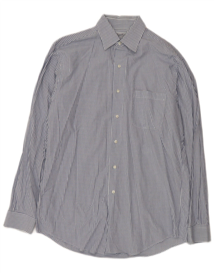 BROOKS BROTHERS Camicia da uomo taglia 15 1/2 cotone a quadri blu medio