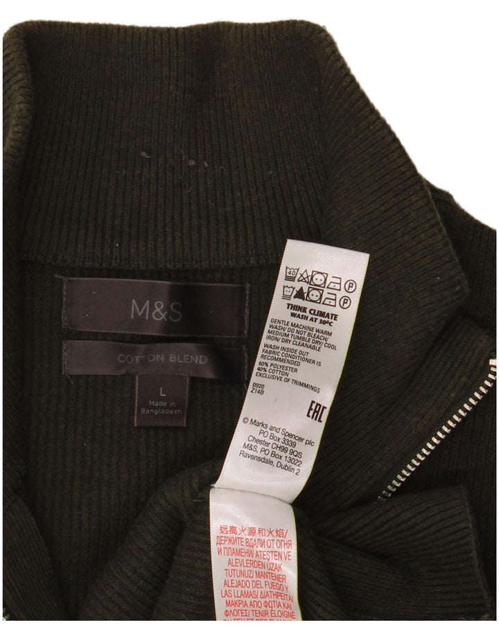 MARKS & SPENCER Maglione da uomo con collo con zip grande poliestere kaki