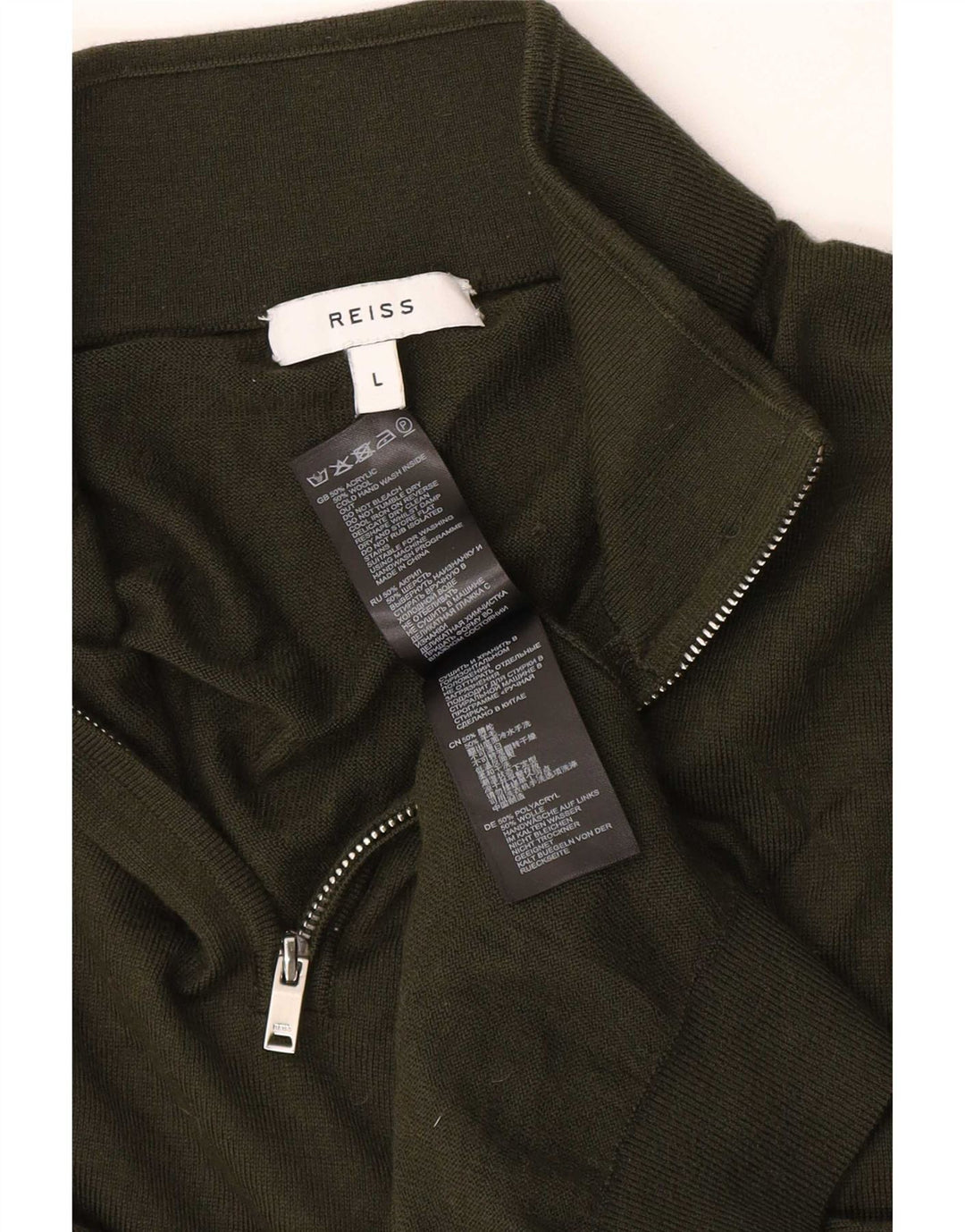 Maglione Reiss da uomo con zip e collo grande in acrilico verde