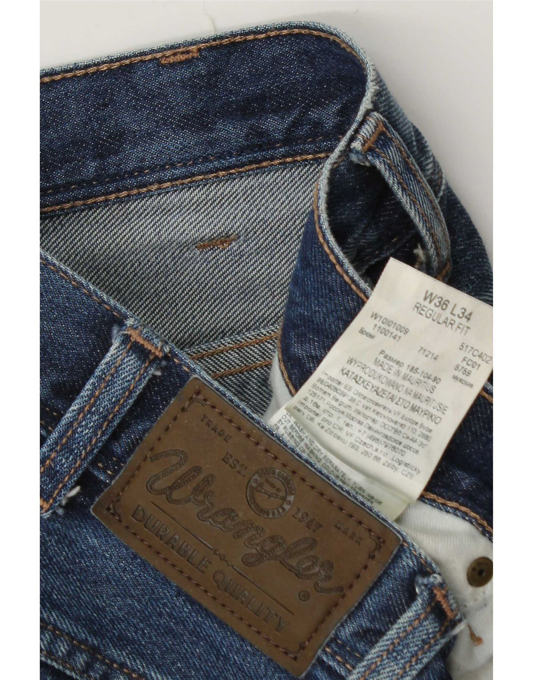 Jeans dritti da uomo Wrangler vestibilità regolare W36 L34 cotone blu