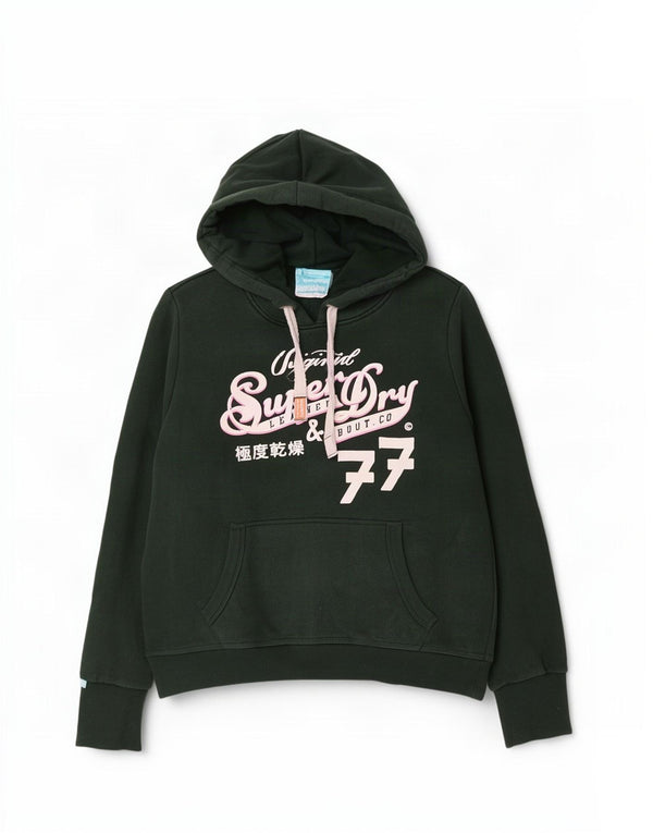 Felpa con cappuccio grafica da uomo Superdry XL in cotone verde