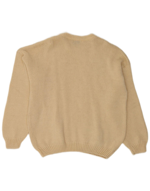Maglione vintage da uomo girocollo in lana beige medio