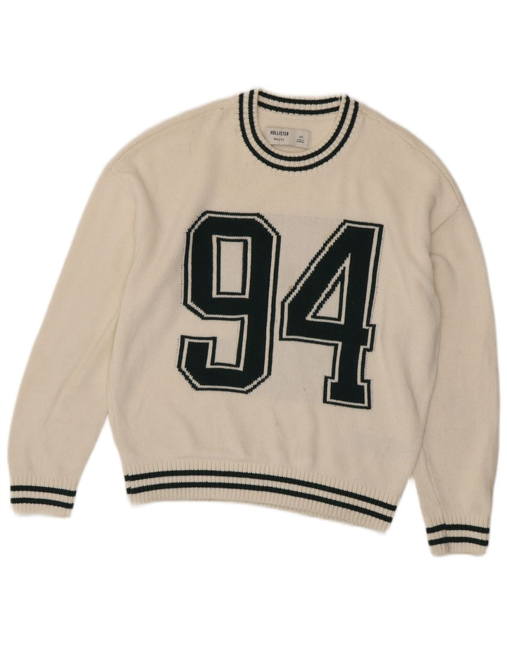 HOLLISTER Maglione maglione girocollo oversize squadrato da donna UK 6 XS Bianco sporco