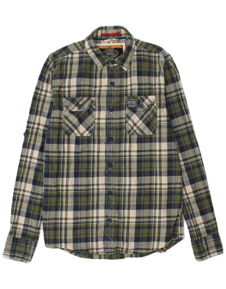 Camicia da uomo in flanella SUPERDRY, cotone a quadri verdi grandi