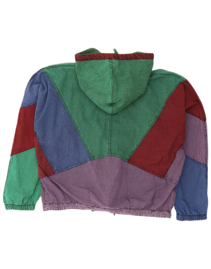 Giacca di jeans con cappuccio da donna Brugi UK 14 grande blocco di colore multicolore